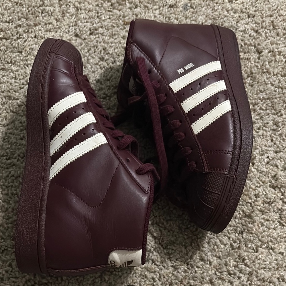 Adidas Maroon High-Tops with White Stripes